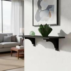 Aparador Prateleira Suporte Suspenso de Parede com Cantoneira Mão Francesa Preto Laca