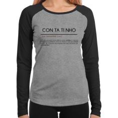 Baby Look Raglan Contatinho Manga Longa - Foca na Moda, Cinza, Preto, 