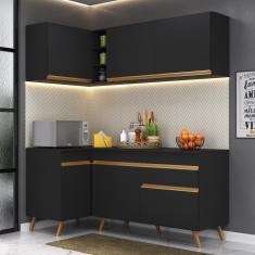 Cozinha Compacta de Canto Veneza GB Multimóveis MP2057 com Armário e Balcão Preta