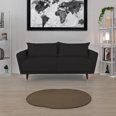 Sofá 3 Lugares Corino Preto Pietro Base em Madeira Maciça