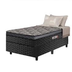 Cama Box Solteiro Conjugada Molas Ensacadas Delta 88x188x60cm Cinza/Preto Hellen