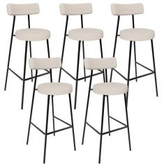 Kit 05 Banquetas Altas Estrutura Em Aço Milão Linho Bege