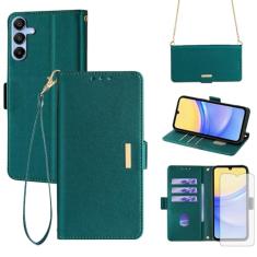 Asuwish Capa de celular para Samsung Galaxy A15 5G/4G Capa carteira com protetor de tela de vidro temperado e alça de pulso com bloqueio de RFID, suporte para cartão de crédito, suporte para celular A