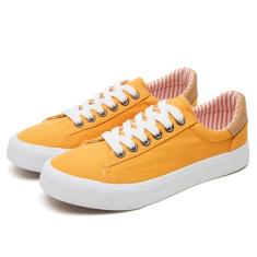 Iarus Tênis feminino moderno de lona branco de cano baixo, confortável, respirável, com cadarço, Amarelo, 36