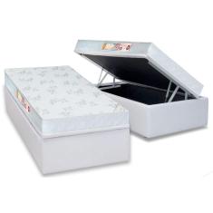 Cama Box Baú Solteiro: Colchão Espuma Castor D33 Sleep Max Relax + Base crc Courano White(88x188)