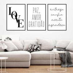 Kit 3 Quadros Decorativos Love Paz E Amor 34x23cm - Quadros On-Line