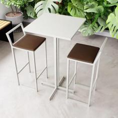 Conjunto Mesa Alta Bar Bistrô Quadrada Branca 2 Banquetas Confort Esto