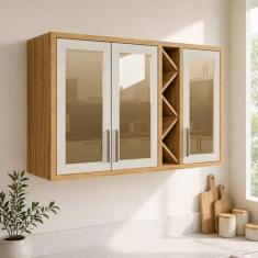 Armário Aéreo de Cozinha 120cm 3 Portas com Vidro Reflecta 100% Mdf Ba