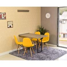 Conjunto de Mesa Dobrável Retrátil 120 x 75 Volpi + 4 Cadeiras Botonê - Amarela