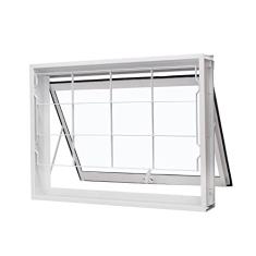 Janela de Aço Maxim-ar 60x60cm com Grade Quadriculada e Vidro Liso Qualitysol Ramassol Branco