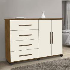 Cômoda 4 Gavetas 2 Portas Bali Móveis Primus Mel/Pérola