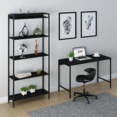 Conjunto Home Office Industrial 2 Peças Escrivaninha com Estante Active Yescasa Preto