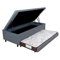 Bicama com Baú Solteirão Reforçado 96x203 Cm em Courino Cinza