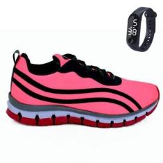 Tênis Feminino Para Academia Caminhada Sola Reta Com Relógio 22-Feminino
