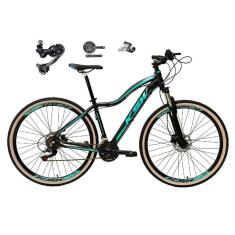 Bicicleta 29 Feminina KSW MWZA Câmbio Shimano Deore 27v K7 Freio Hidráulico 3x9 Trava Pneus Bege-Feminino