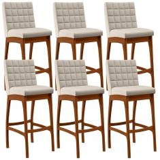 Kit 06 Banquetas Altas Mila Linho Cru