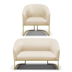 Sofá Namoradeira E Poltrona Base Industrial Dourado Stella Corino D03 - D`rossi Cor Bege