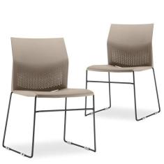 Kit 02 Cadeiras Fixa Base Preta Empilhável Connect F02 Nude - Lyam Dec