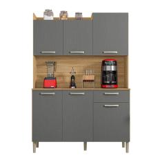 Armário De Cozinha Compacta 6 Portas E 1 Gaveta 121cm Florença Freijó-grafite - Pallazio