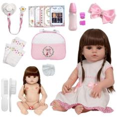 Boneca Reborn Com Bolsa Menina Nicole Olhos Castanhos Itens - Cegonha 