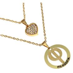 Colar Duplo Minha Profissão Filosofia Filosofo Folheado 18k