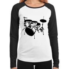 Baby Look Raglan Bateria Música Baterista Manga Longa - Foca na Moda, 
