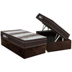 Cama Box Baú Solteiro: Colchão Anatômico Ortobom Ortopédico Light + Base crc Suede Brown(88x188)