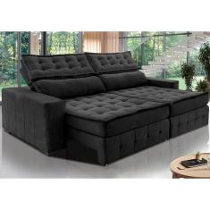 Sofá Retrátil E Reclinável 2,75M Cama Inbox Big Puffer Com Softgel D40 Velupluma Preto