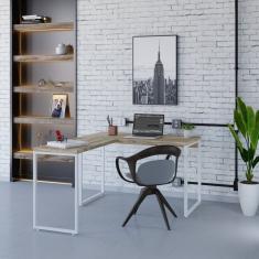Mesa De Escritório Em L Estilo Industrial 120x150cm Kuadra Carvalho - Est.branca