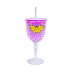 Copo Taça Com Canudo Gel Congelante Mulher Maravilha 300ml