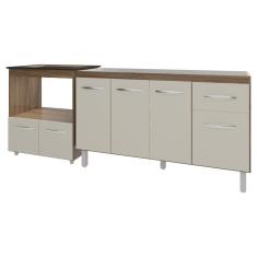 Balcão Cozinha Gabinete De Pia 140cm Camila E Balcão Evelyn Para Fogão Cooktop 4 Bocas E Forno Elétrico Savana Off White