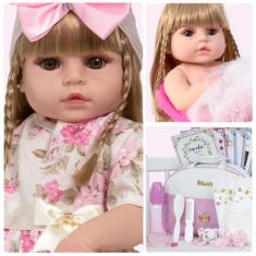 Boneca Reborn Gatinha Recém Nascida Cabelo Loiro 20 Itens - Cegonha Re