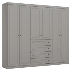 Guarda Roupa Casal 6 Portas 4 Gavetas 262 Cm Americano Cinza Henn Cinza