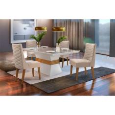 Sala De Jantar Lucy 120 Tampo MDF Vidro Com 4 Cadeiras Safira Rufato, 