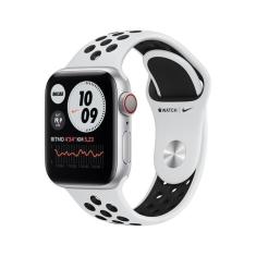 Apple Watch Series 6 Nike+, Cellular + GPS, 40 mm, Alumínio Prata, Pulseira Platina / Preto