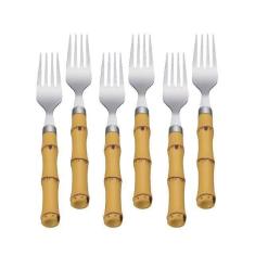 Jogo De Garfos Em Inox E Plástico Lyor Bambu 18Cm 6 Peças