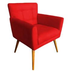 Poltrona Decorativa Onix Pés Madeira Suede Vermelho