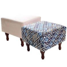 Kit com 2 Puff Banqueta 40x40cm Quadrado Decorativo Pés Madeira BF Colchões
