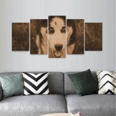 Quadro Cachorro Husky Siberiano Mosaico 5 Peças