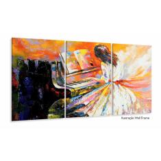 Quadro Decorativo Pintura Mulher Tocando Piano 120x60 Sala