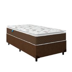 Cama Box Solteiro Colchão Molas Ensacadas Pillow Top Martino 88x188x63cm Marrom/Branco Umaflex -  Suporta até 120kg por Pessoa