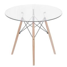 Mesa De Jantar Eiffel Dkr Redonda 90 Cm Tampo De Vidro Base Madeira