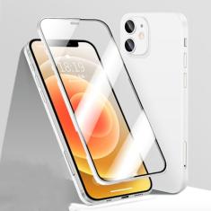 Capa de telefone com capa completa 360 para iPhone 12 11 Pro Max 12 Mini X XR XS Max Frente de vidro temperado traseira capa dura à prova de choque fosca, branca, para iPhone 13 Pro