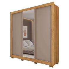 Guarda Roupas Casal Com Espelho 3 Portas De Correr 2 Gavetas Vitória Buriti / Fendi Caemmum