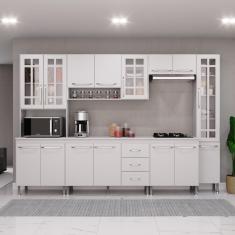Cozinha Modulada Completa Fidelitá Viena 6 Peças 295cm 15 Portas 3 Gavetas Com Tampo Branco