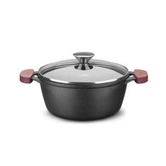 MTA CACAROLA COM TAMPA DE VIDRO FORNO FOGAO FERRO FUNDIDO N°20/2,2L - ALCAS DE SILICONE