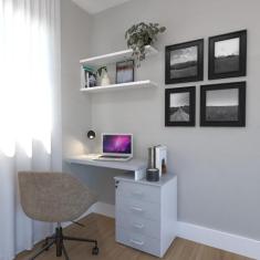 Escrivaninha Para Escritório e Home Office com 4 Gavetas Branco/Cinza Cristal