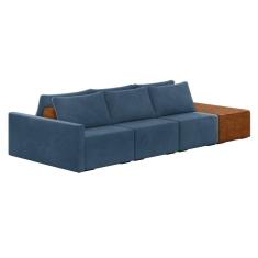Sofá Ilha 3 Lugares Living 402cm Modulado para Sala Lary Veludo Azul Marinho K01 - D`Rossi