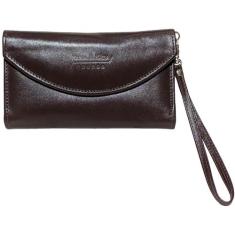 Bolsa carteira em couro casual para mulheres com ziper e alça removíve