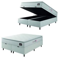 Cama Box Baú Casal Queen Colchão Espuma D33 Pillow Top Van Gogh 158x198x65cm Branco Hellen – Suporta Até 120 Kg Por Pessoa